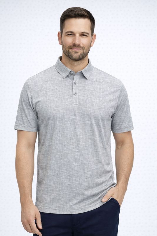 7461714 Men's short sleeve printed 4-way stretch button polo shirt