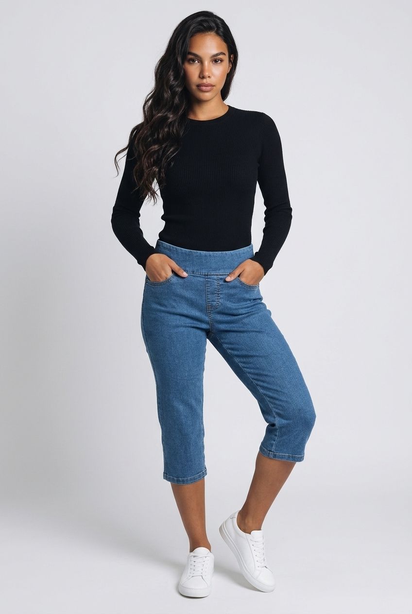 2154-6818-39 Liette regular waist pull on denim capri