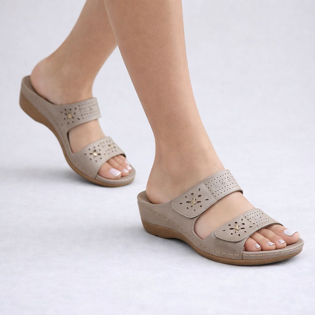 BROOKE-C Low wedge double strap adjustable velcro sandal