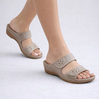 BROOKE-C Low wedge double strap adjustable velcro sandal
