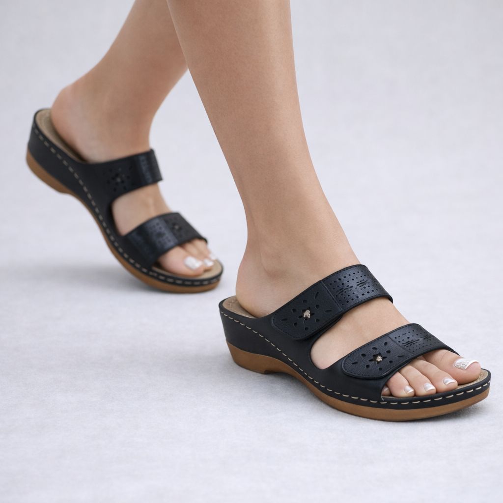BROOKE-C Low wedge double strap adjustable velcro sandal