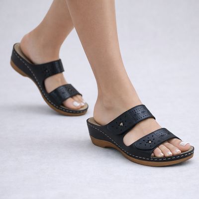 BROOKE-C Low wedge double strap adjustable velcro sandal