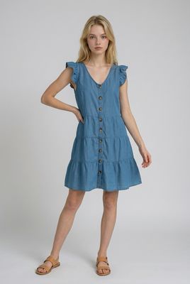 MOO7244 Front button down sleeveless denim dress MOO7244 Front button down sleeveless denim dress