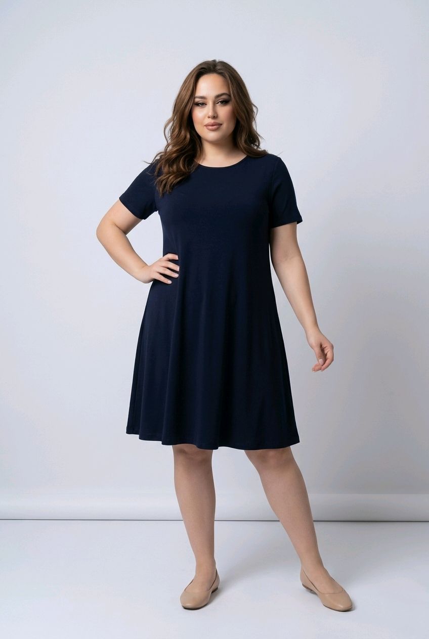 1299P Short sleeve solid dress w/pockets