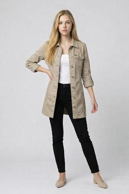 5760780200 long denim jacket w/adjustable sleeve