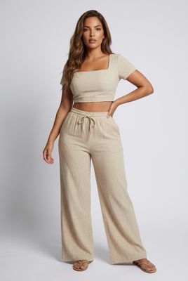 8466004 Elastic waist draw string cloth pant w/pockets