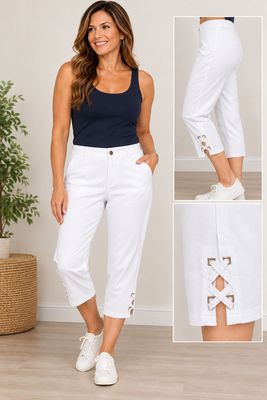 NL-83684 Stretch capri w/criss cross design