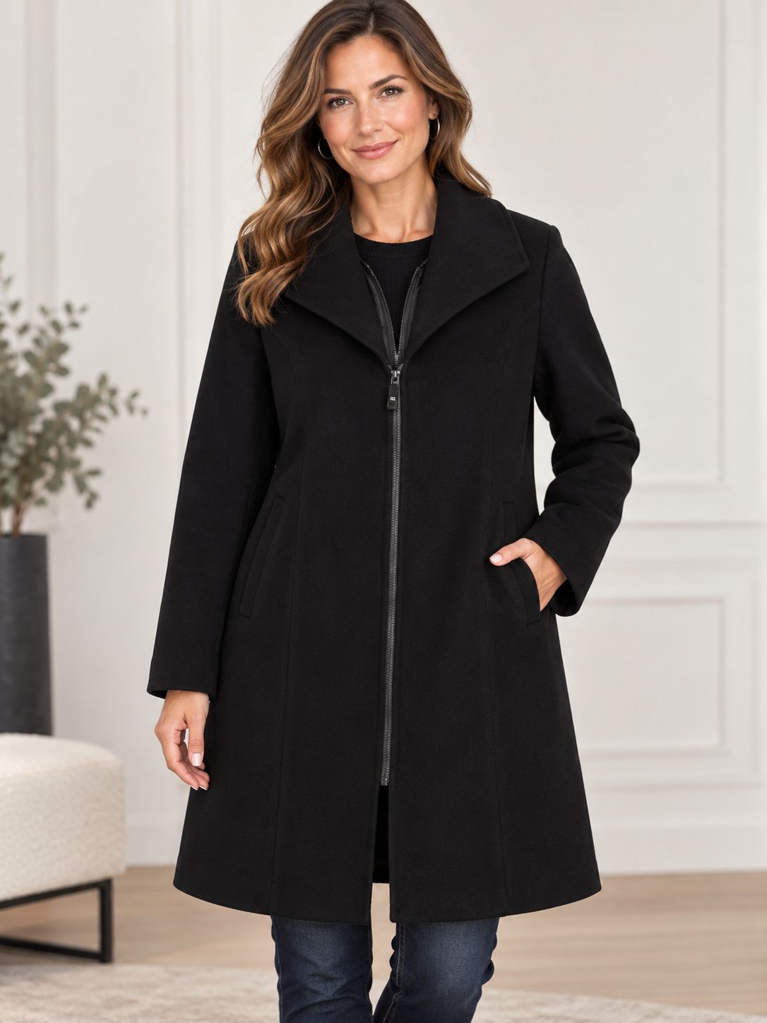 8568800 Women's long melon coat with pockets
