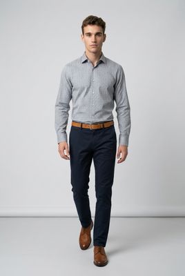 7564756 Men's long sleeve easy care 4 way stretch print shirt