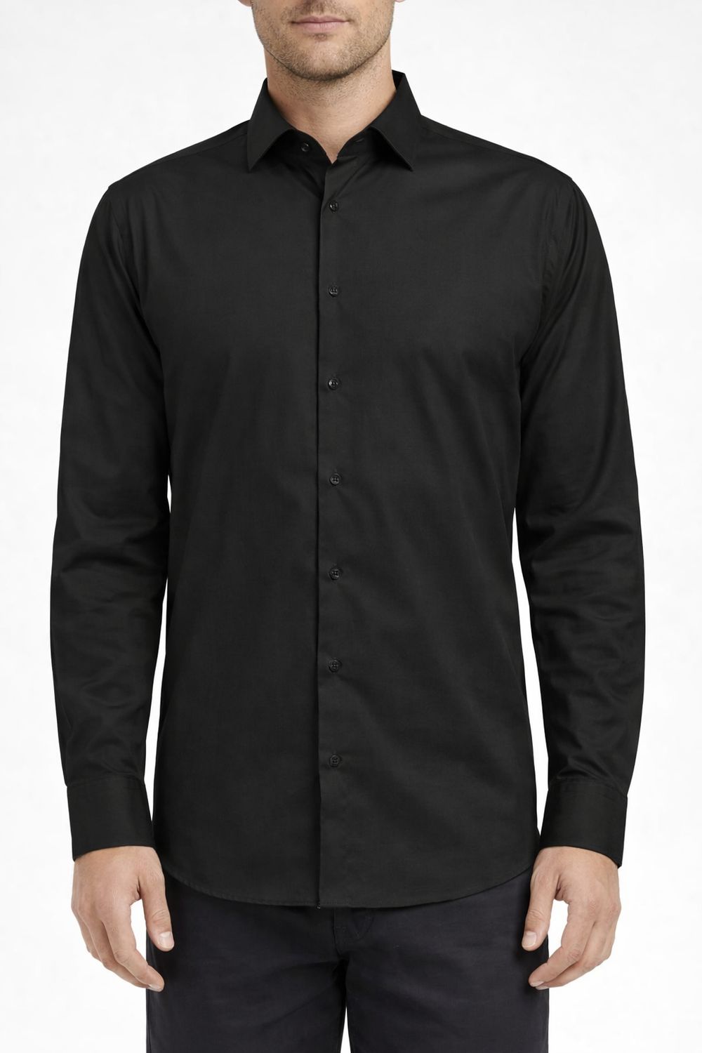 7564197 Men's long sleeve solid button 4 way stretch shirt