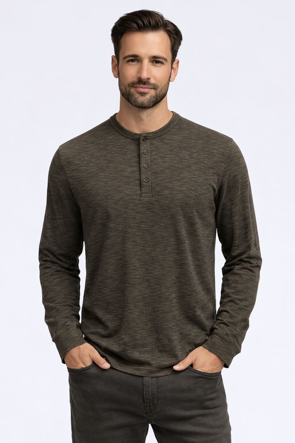 7361211 Men's long sleeve wide slub jersey top