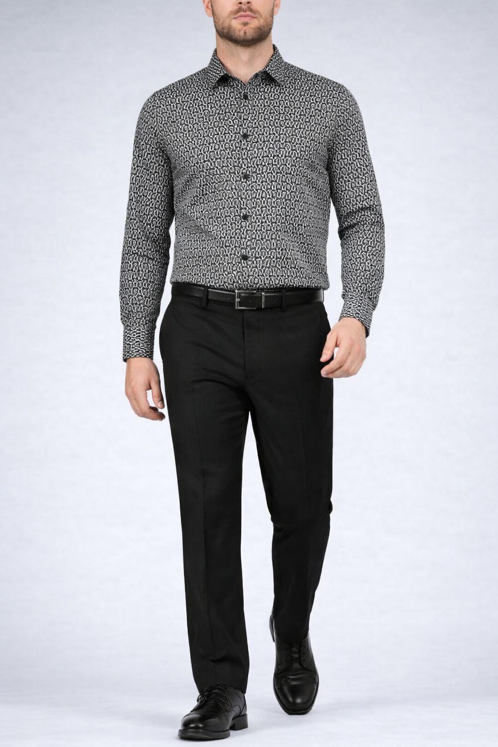 121661 Men's long sleeve soft stretch print button shirt