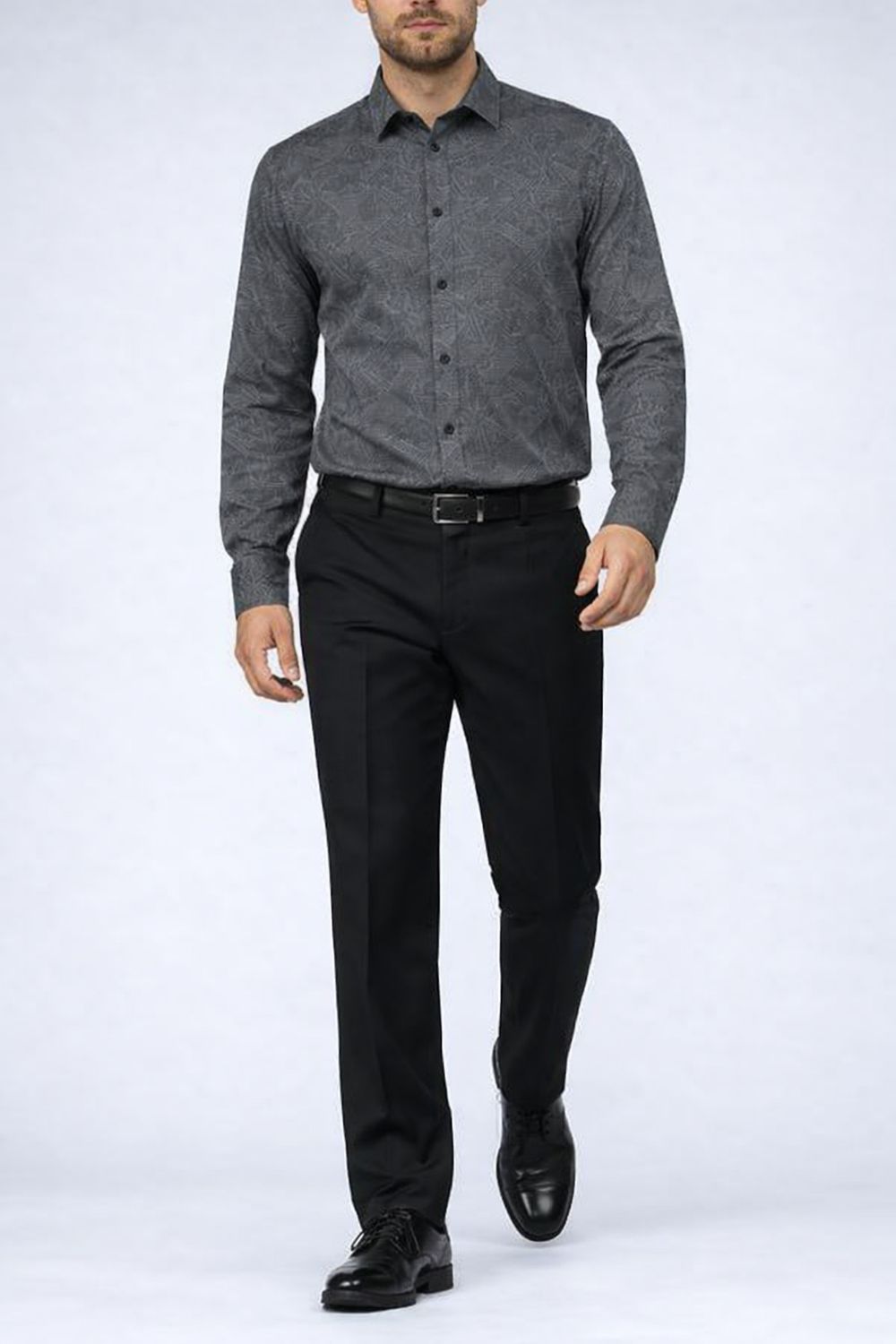 121660 Men's long sleeve stretch print button shirt