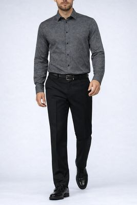 121660 Men's long sleeve stretch print button shirt