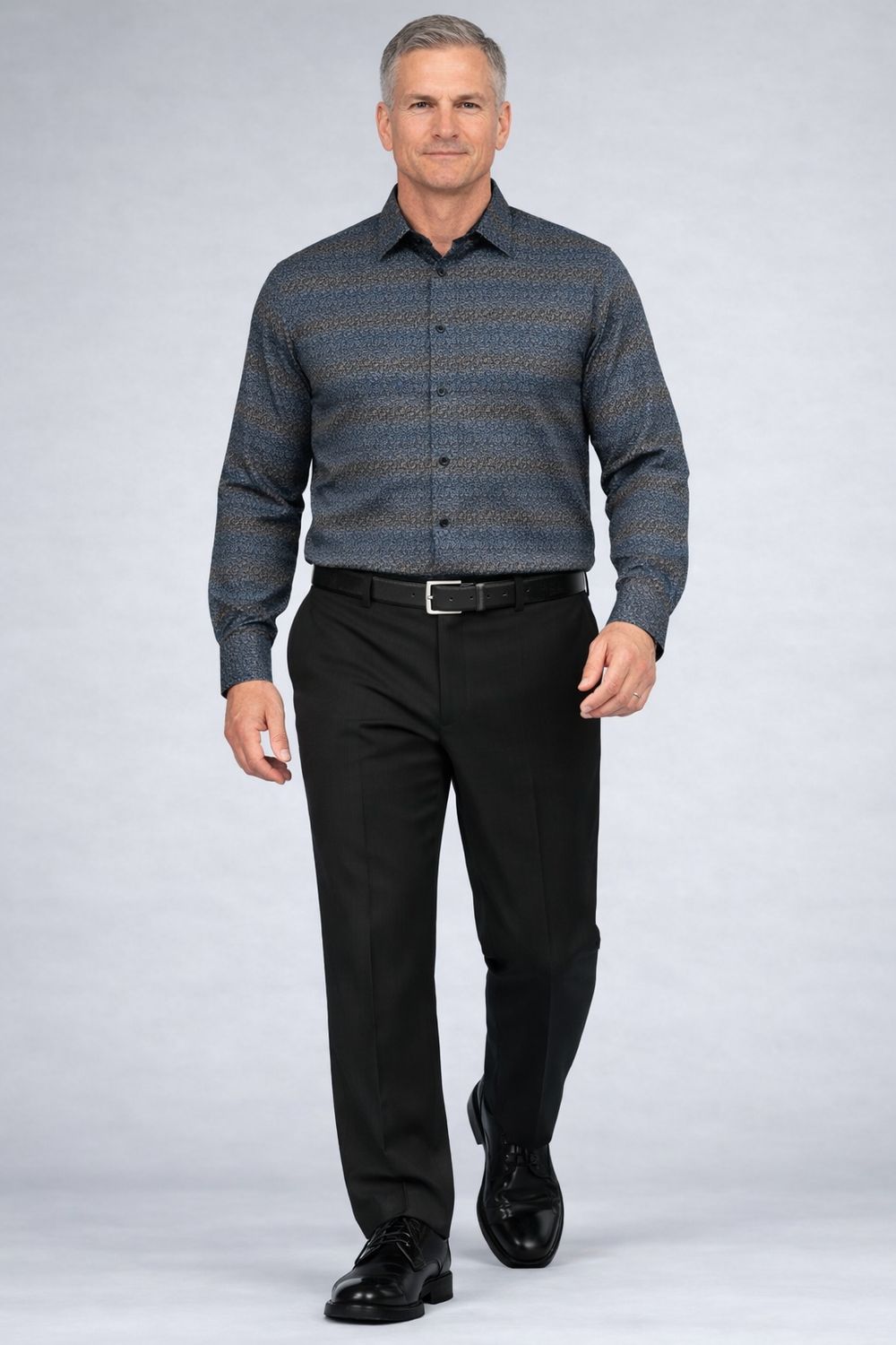 121664 Men's long sleeve stretch printed button shirt