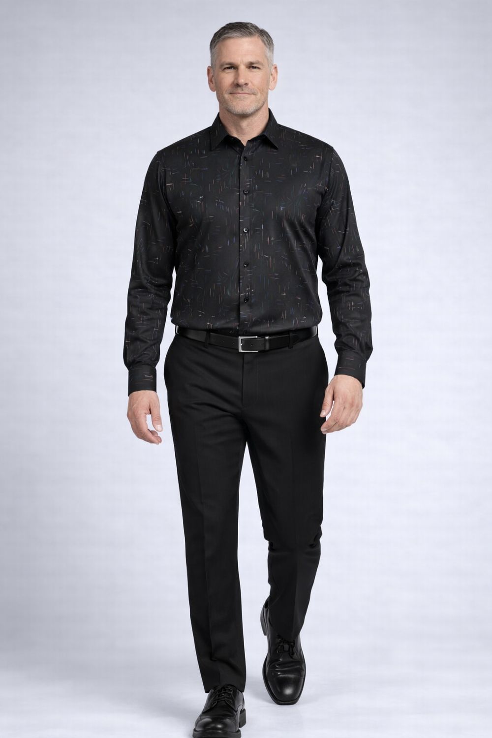 121683 Men's long sleeve stretch print button shirt