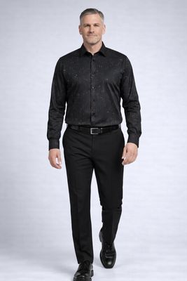 121683 Men's long sleeve stretch print button shirt
