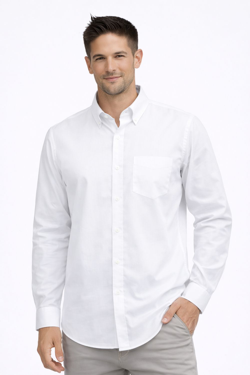 7564195 Men's easy care long sleeve poly/cotton solid button shirt