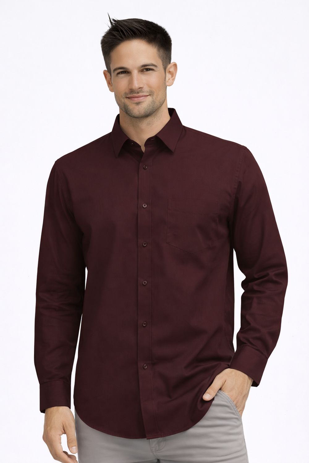7564195 Men's easy care long sleeve poly/cotton solid button shirt