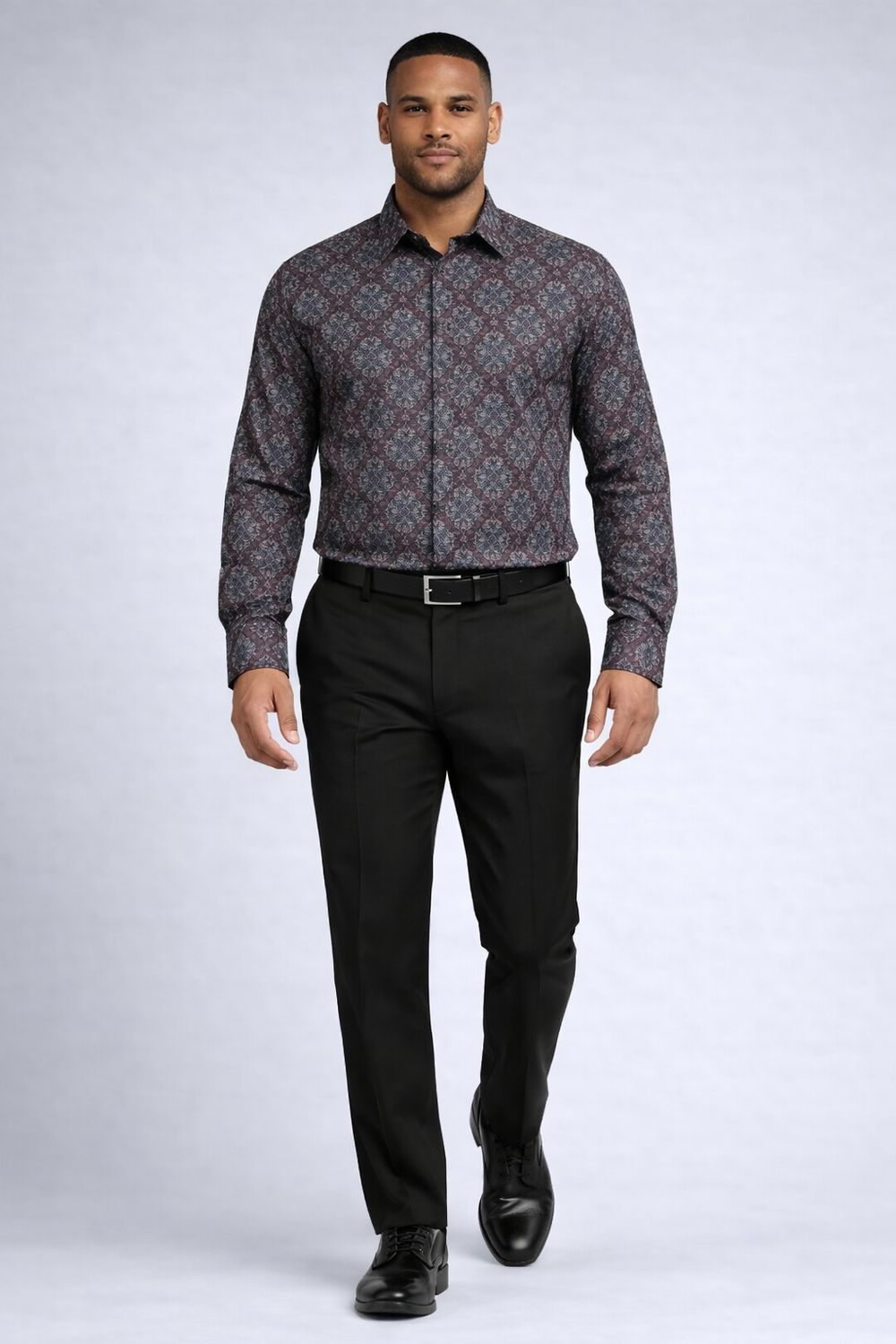 121675 men's long sleeve stretch print button shirt