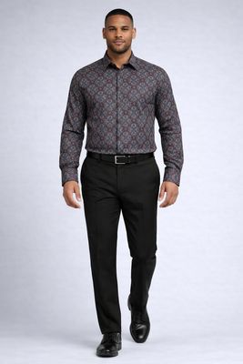 121675 men's long sleeve stretch print button shirt