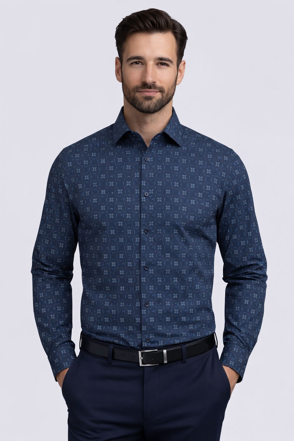 7564152 Men's long sleeve easy care printed button shirt