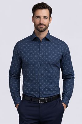 7564152 Men's long sleeve easy care printed button shirt