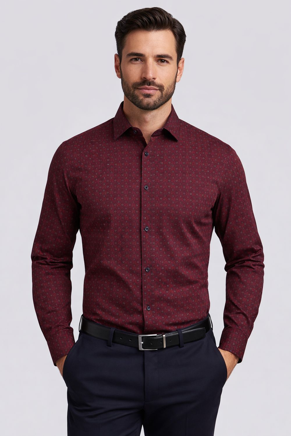 7564150 Men's long sleeve easy care printed button shirt
