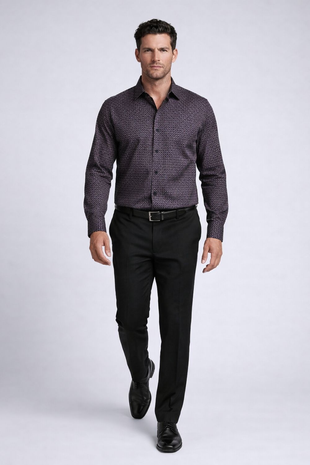 121670 Men's long sleeve stretch printed button shirt