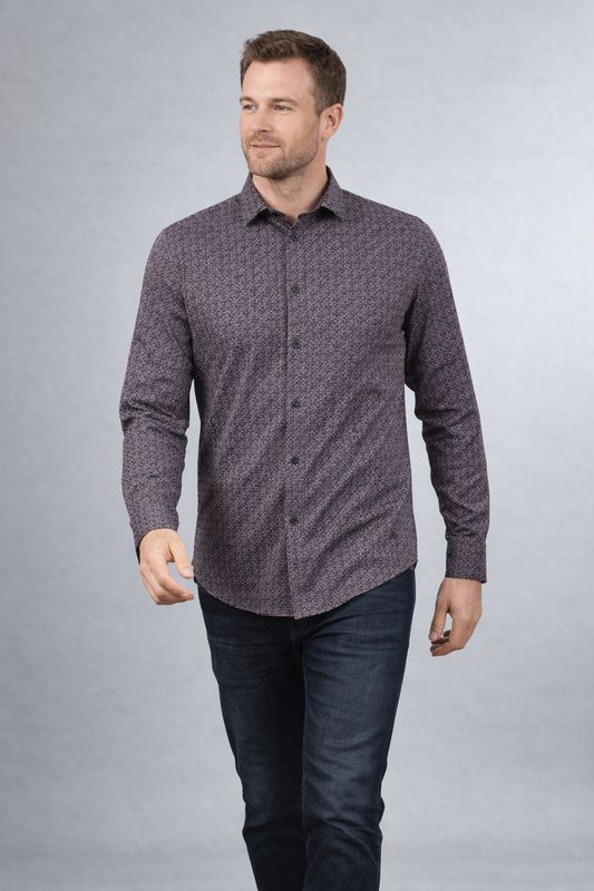 121678 Men's print stretch button shirt