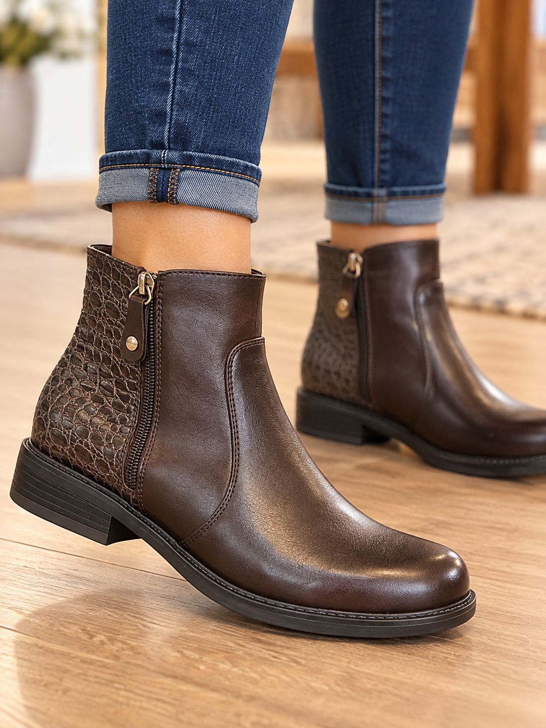 2157661 Ladies short fashion boot w/side zip entry