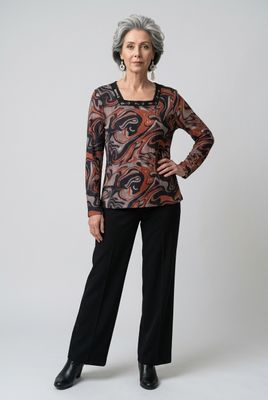46830 Ladies long sleeve print square neck top