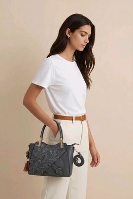 TO-1297A Top zip purse w/front buckle detail and extra strap