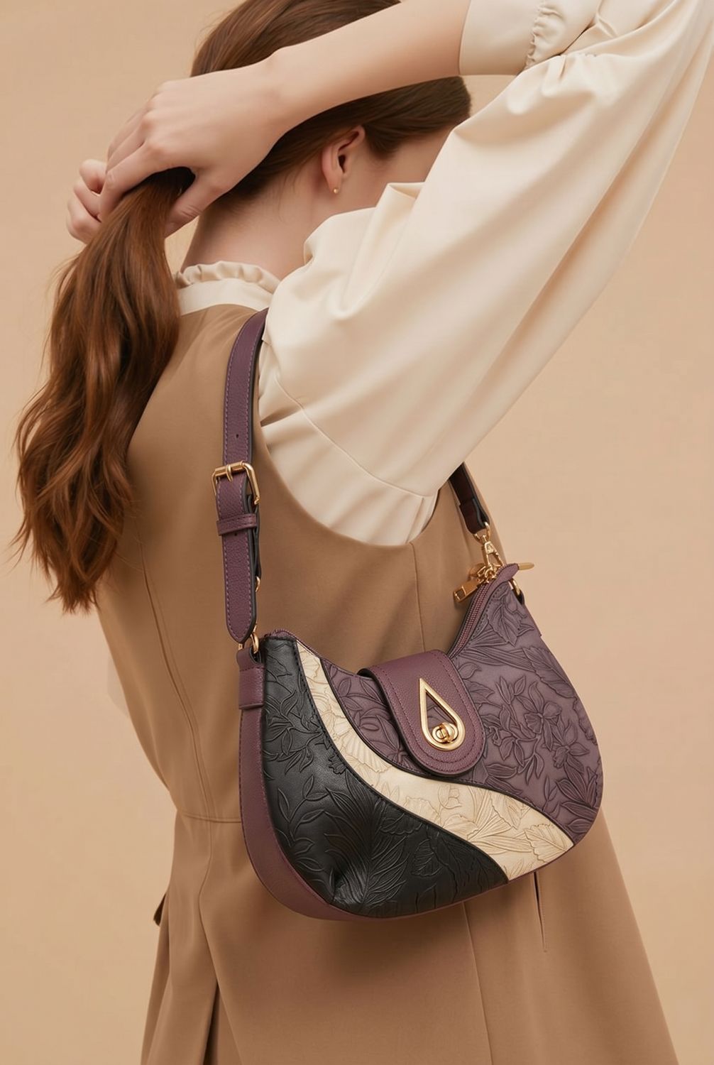 TO-1199B Small top zip hobo w/2 inside zips and extra crossbody strap
