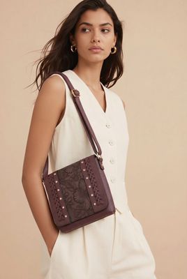 JE-0623B Top zip crossbody purse with flap and 2 inside compartments