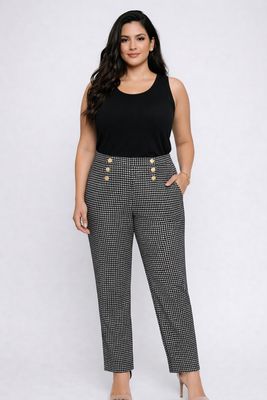AM550 Houndstooth print pant w/pockets and button detail