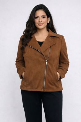 AM554 Faux suede diagonal zip jacket