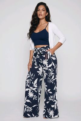 VC9250 Ladies wide printed leg pant w/belt and pockets