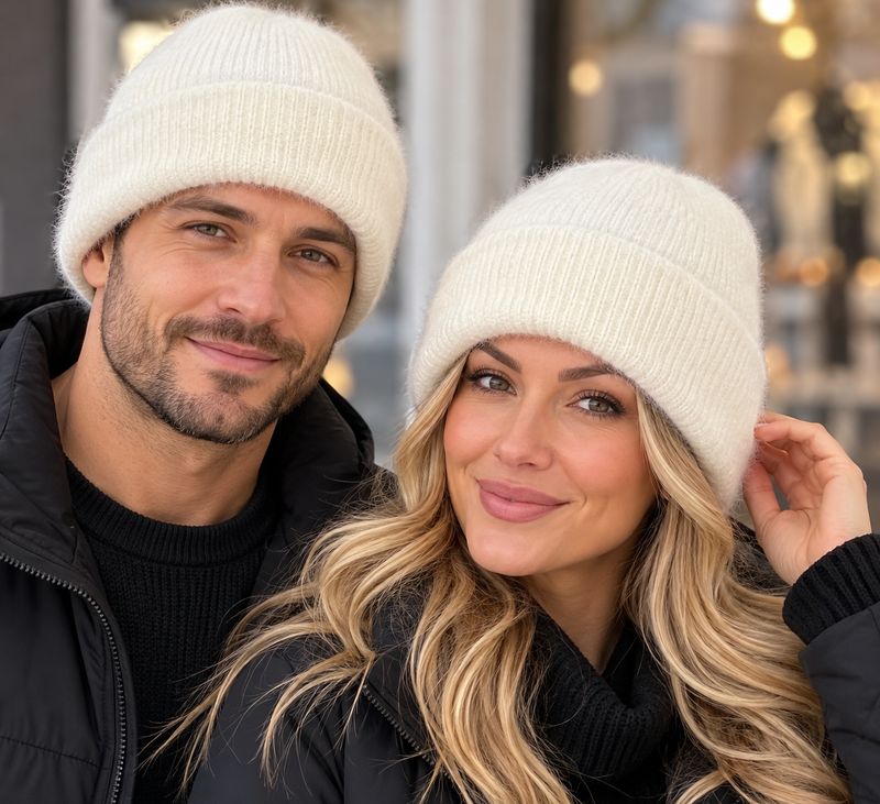 ivory fuzzy ribbed beanie hat unisex