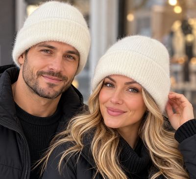 ivory fuzzy ribbed beanie hat unisex