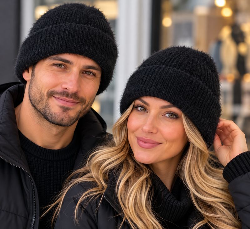 CEHT1851 Fuzzy ribbed beanie hat