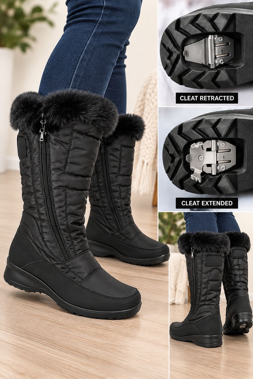 2147504GL Mid high winter boot with rectractable cleat on bottom
