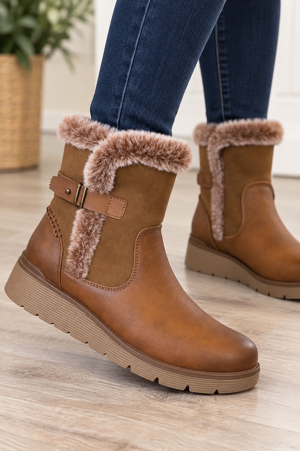 ladies short wedge winter boot with inside zip