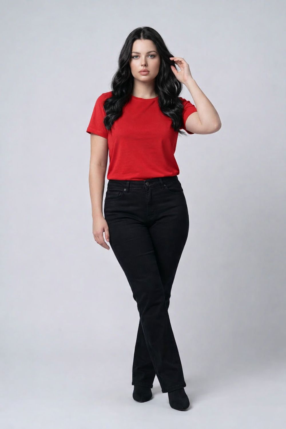 2825-7424-99 Flattering regular waist elastic waistband straight leg  jean