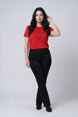 2825-7424-99 Flattering regular waist elastic waistband straight leg  jean