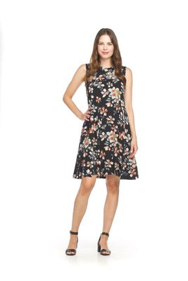 PD-18539 sleeveless floral aline stretch swing dress w/pockets