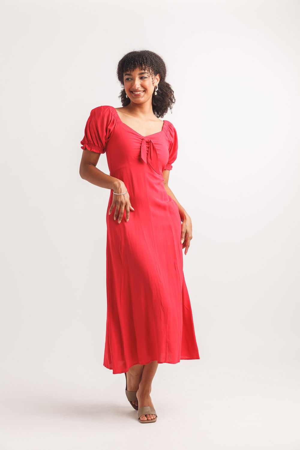 PD-18504 Over the shoulder midi dress with pockets