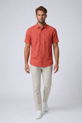 7664300 Cotton/linen slub short sleeve button shirt
