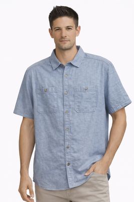 7664300 Cotton/linen slub short sleeve button shirt