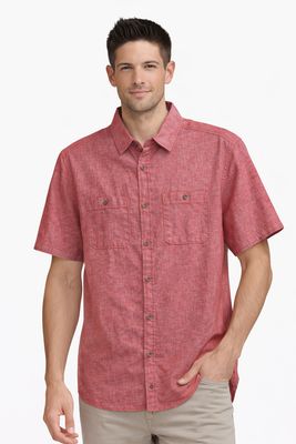 7664300 Cotton/linen slub short sleeve button shirt